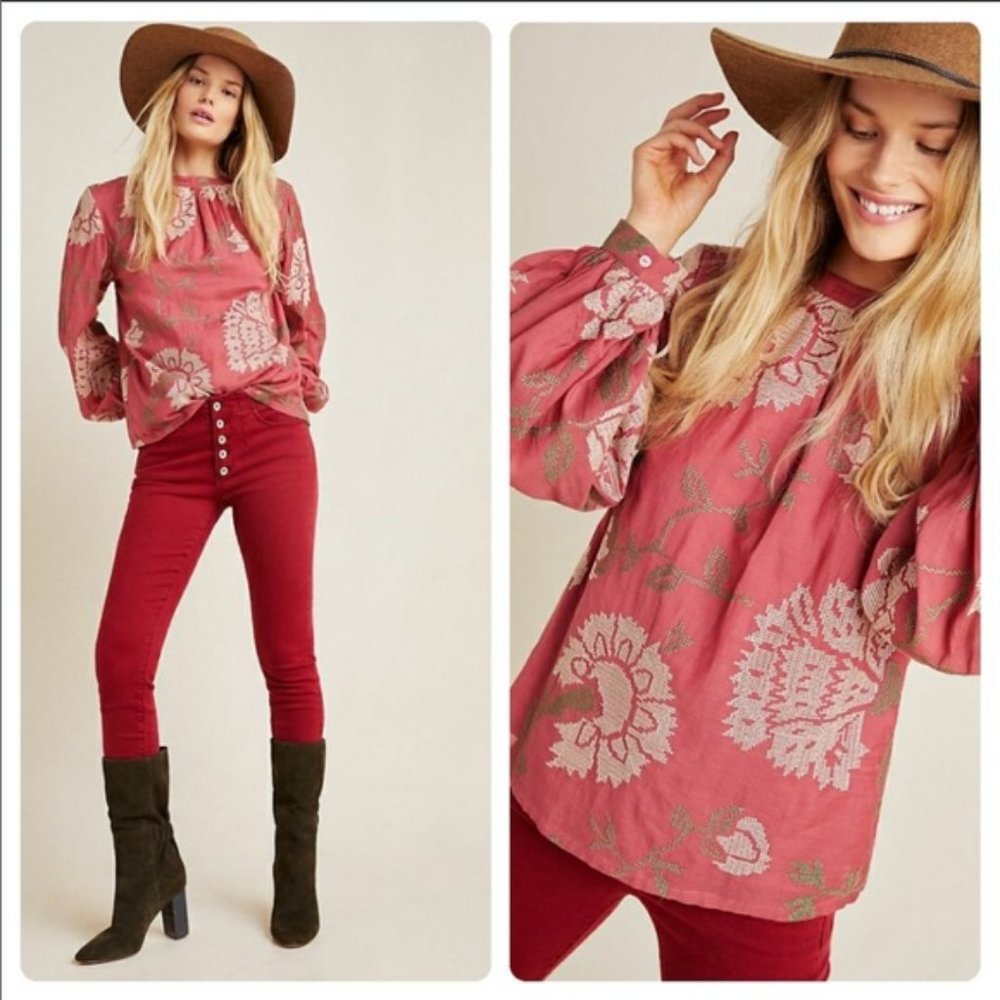 Anthropologie Payal Pratap Rhododendron Blouse | Brick Red | Size 8